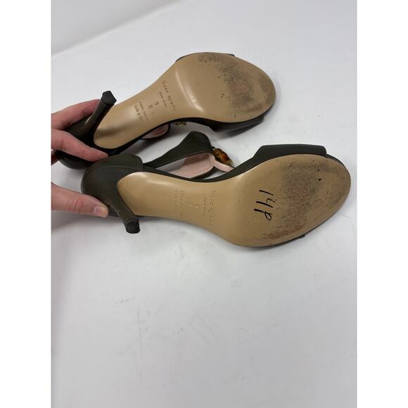 Kate Spade Green Open Toe Leather Heels with Bamboo Size 9 - Picture 8 of 9